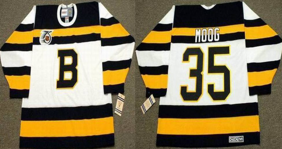 2019 Men Boston Bruins 35 Moog White CCM NHL jerseys